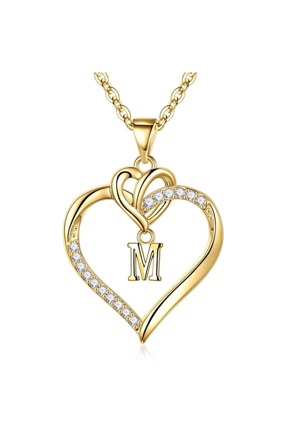 14K Gold Plated Cz Initial Love Heart Pendant Necklaces for Women Girls Letter A-Z Pendant Chain Graduation Wedding Birthday Jewelry Gifts for Teen Kids Mom Wife Bride Age
