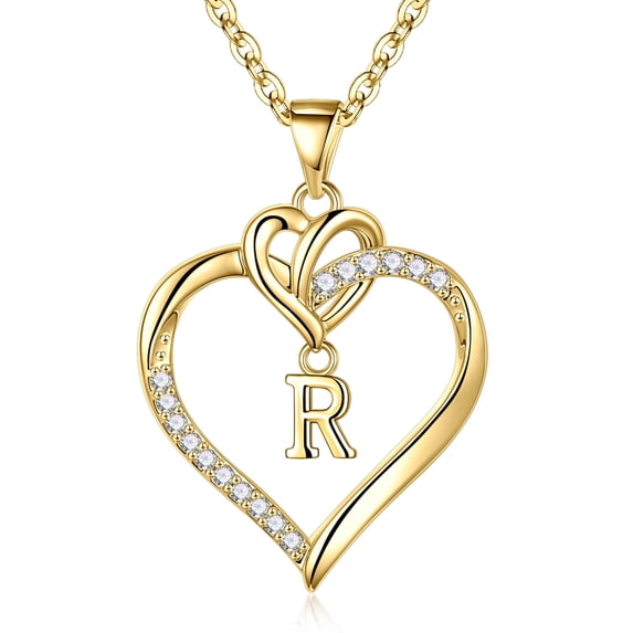 Turandoss 14K Gold Plated Cz Initial Love Heart Pendant Necklaces for Women Girls Letter A-Z Pendant Chain Graduation Wedding Birthday Jewelry Gifts for Teen Kids Mom Wife Bride Age