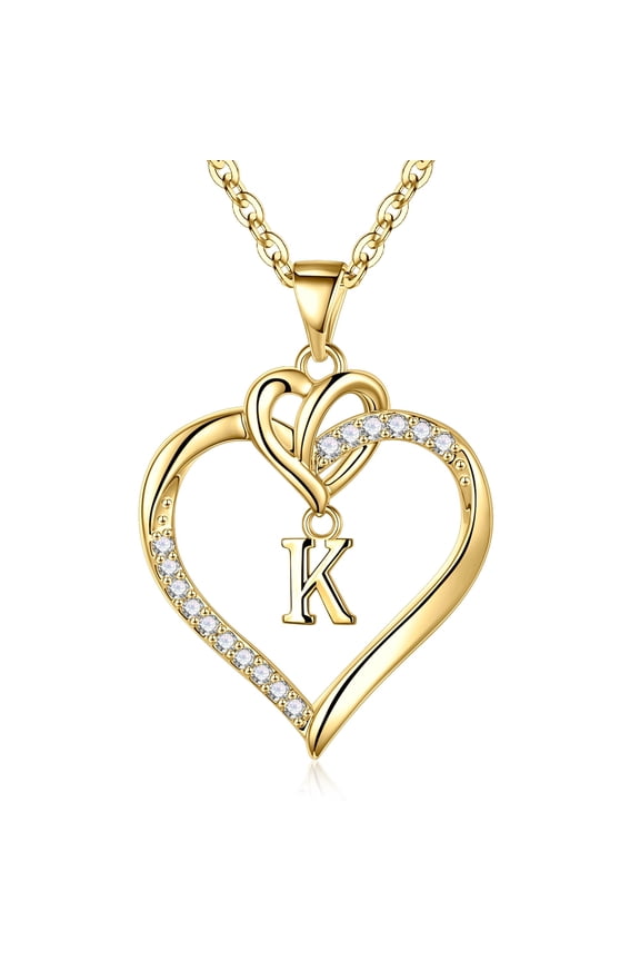 14K Gold Plated Cz Initial Love Heart Pendant Necklaces for Women Girls Letter A-Z Pendant Chain Graduation Wedding Birthday Jewelry Gifts for Teen Kids Mom Wife Bride Age