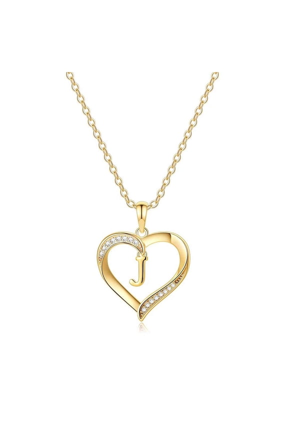 14K Gold Plated Dainty CZ Heart Pendant Necklace for Women Monogram Letter Charm Initial a-z Jewelry Personalized Valentine's Day Birthday Present for Women Wife Girlfriend