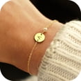 thumbnail image 1 of Turandoss 14K Gold Plated Dainty Charm Disc Pearl Initial Link Bracelet for Women Girls Letter A-Z Summer Jewelry Personalized Birthday Gift for Women Girls, 1 of 8