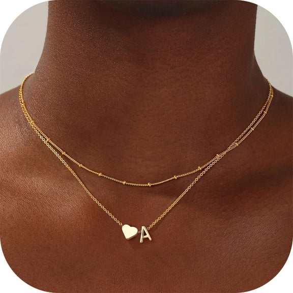 Turandoss 14K Gold Plated Dainty Heart Necklace for Women Layered Bubble Tiny Initial a-z Pendant Jewelry Personalized Birthday Gifts for Women Daughter Granddaughter Niece