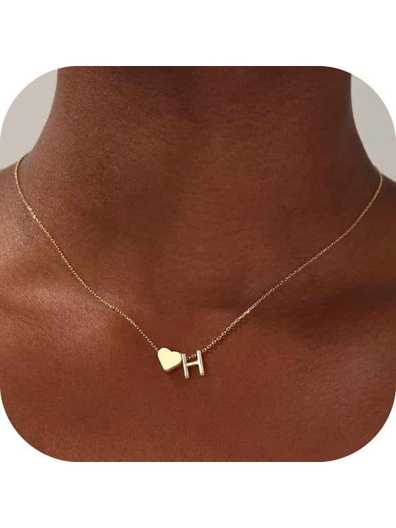14K Gold Plated Dainty Heart Necklace for Women Bubble Tiny Initial A-Z Jewelry Trend Personalized Birthday Present for Women Wife Her