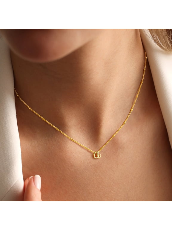 14K Gold Plated Dainty Initial Choker Necklace for Women Tiny Beads Heart Trendy Jewelry Birthday Teacher Appreciation Mothers Day Graduation Gifts for Her Mom Kids Teen Girls Wife Ideas
