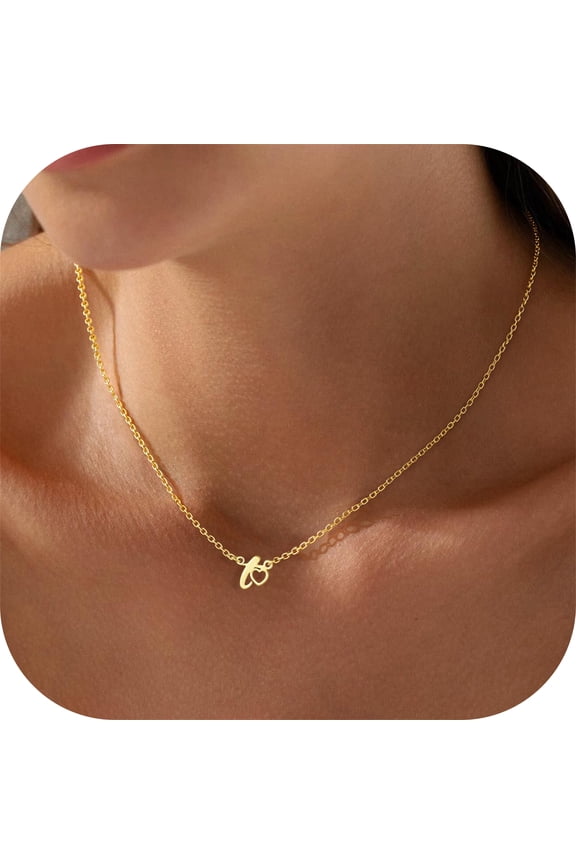 14K Gold Plated Dainty Initial Pendant Necklace for Women Girls Adjustable Chain Hollow Heart Tiny Letter A-Z Jewelry Trend Personalized Birthday Gifts for Her Women