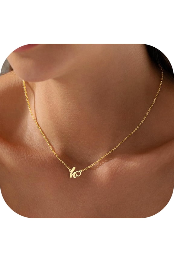 14K Gold Plated Dainty Monogram Necklace for Women Girls Adjustable Chain Hollow Heart Tiny Initial A-Z Jewelry Personalized Valentines Day Birthday Gifts for Women