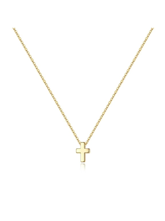 14K Gold Plated Dainty Tiny Small Bubble Cross Pendant Necklace for Women Girls Simple Cute Jewelry Teacher Appreciation Mothers Day Graduation Gifts for Her Mom Kids Teen Girls Wife Ideas