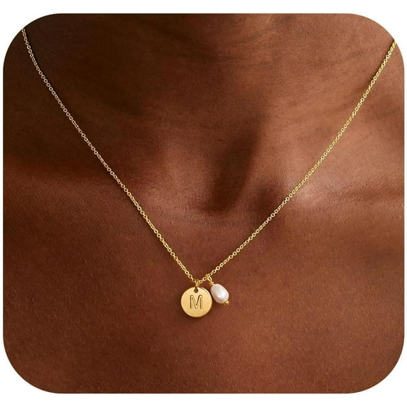 Turandoss 14K Gold Plated Disc Initial Pearl Choker Necklace for Women GirlsDainty Letter A-Z Coin Pendant Jewelry Fashion Accessories Personalized Mothers Day Gifts for Mom Women Girls