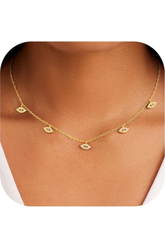 14K Gold Plated Evil Eye Choker Necklace for Women Dainty Simple Non Tarnish Cubic Zirconia Station Evil Eye Necklaces Jewelry Lucky Protection Gifts for Women Teen Girl Her