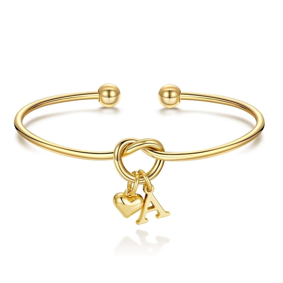Turandoss 14K Gold Plated Heart Initial Bracelet for Women Girls, Knot Cuff Letter Charm Bracelets Adjustable, Birthday Gifts for Women Girls, A
