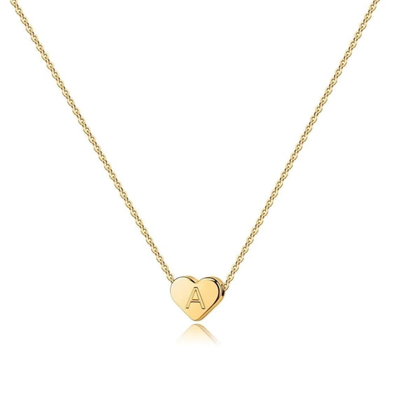 Turandoss 14K Gold Plated Heart Initial Pendant Necklace for Women Girls, Birthday Gifts for Women Girls, Gold Jewelry for Kids Teen Wife, A