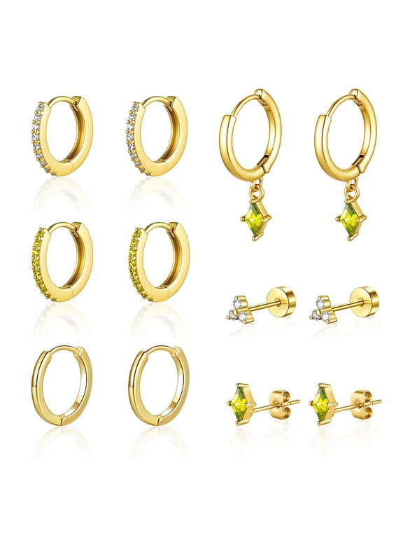 14K Gold Plated Hoop Earrings for Women, 14K Gold Plated Hoop Earrings, Hypoallergenic surgical steel Flat Back Earring Set Stacks for Daily & Special Occasions Jewelry