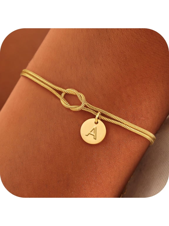 14K Gold Plated Initial Bracelets for Women Love Knot Letter Initial Dainty forever Infinity Jewelry Teacher Appreciation Mothers Day Graduation Gifts for Her Mom Kids Teen Girls Wife Ideas