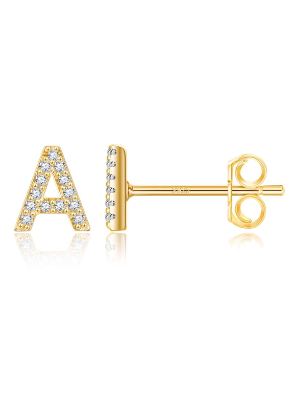 14K Gold Plated Initial Cz Stud Earrings for Teens Girls Daughter Hypoallergenic Jewelry Birthday Teacher Appreciation Mothers Day Graduation Gifts for Her Mom Kids Teen Girls Wife Ideas