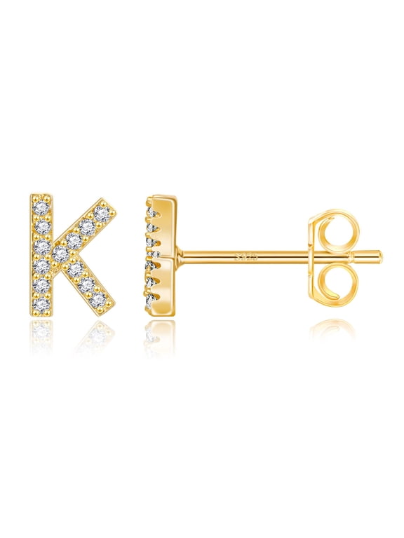 14K Gold Plated Initial Cz Stud Earrings for Teens Little Girls Daughter Childrens Hypoallergenic Jewelry Birthday Gifts for Women Kids