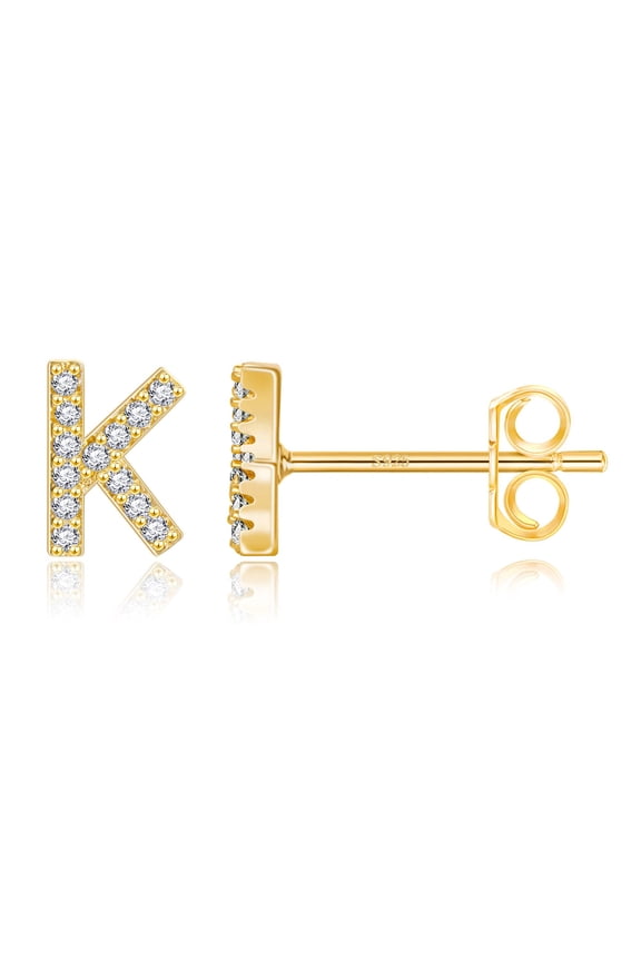 14K Gold Plated Initial Cz Stud Earrings for Teens Little Girls Daughter Childrens Hypoallergenic Jewelry Birthday Gifts for Women Kids