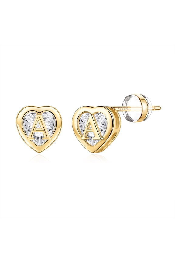 14K Gold Plated Initial Heart Stud Earrings for Teens Little Girls Daughter Hypoallergenic Kids Jewelry Easter Birthday Gifts for Women Girls Age 8-12