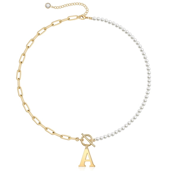 Turandoss 14K Gold Plated Initial Pearl Choker Necklace for Women Dainty Paperclip Link Chain Jewelry Birthday Teacher Appreciation Mothers Day Graduation Gifts for Her Mom Kids Teen Girls Wife Ideas
