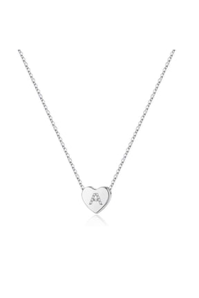 14K White Gold Plated Choker Cz Tiny Heart Name Pendant Necklace for Women Letter Jewelry Birthday Teacher Appreciation Mothers Day Graduation Gifts for Her Mom Kids Teen Girls Wife Ideas