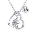 thumbnail image 1 of Turandoss 14K White Gold Plated Colorful Cz Initial Unicorn Heart Pendant Necklaces for Teens Little Girls Daughter Granddaughter Niece Jewelry Birthday Gifts for Women Girls, 1 of 10