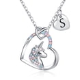 thumbnail image 1 of Turandoss 14K White Gold Plated Colorful Cz Initial Unicorn Heart Pendant Necklaces for Teens Little Girls Daughter Kids Jewelry Birthday Gifts for Women Girls Age 6-8, 1 of 10