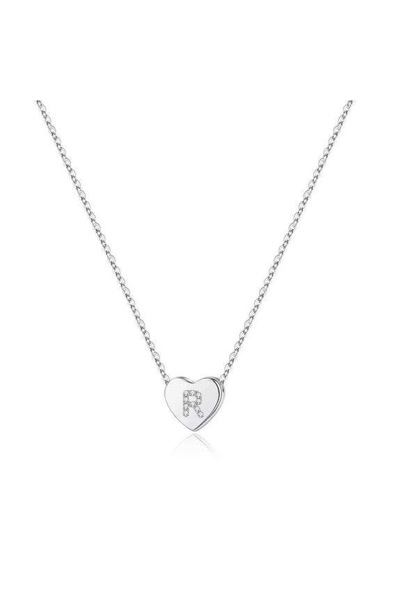 14K White Gold Plated Cz Charm Tiny Heart Initial Pendant Necklace for Women Little Girls Kids Letter A-Z Jewelry Personalized Birthday Gifts Gifts for Women Teen Girls