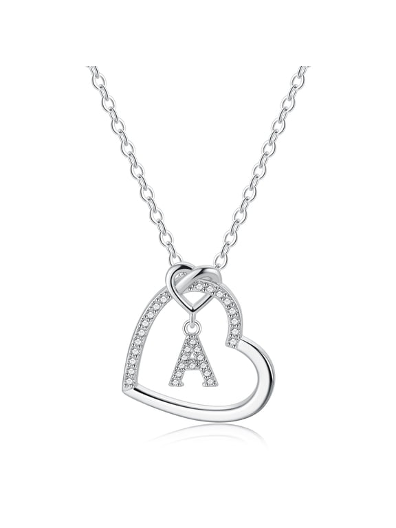 14K Gold Plated Cz Initial Love Heart Pendant Necklaces for Women Letter Wedding Jewelry Birthday Teacher Appreciation Mothers Day Graduation Gifts for Her Mom Kids Teen Girls Wife Ideas