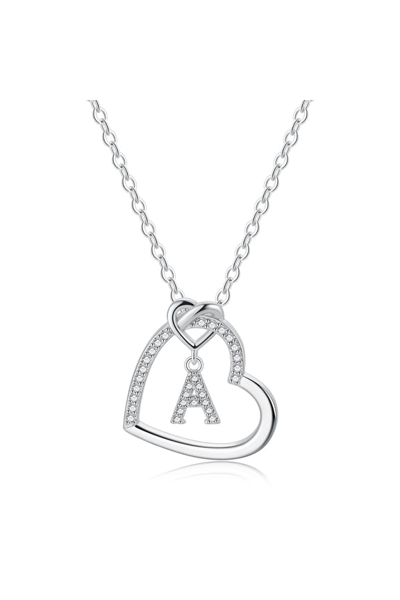 14K White Gold Plated Cz Initial Love Heart Pendant Necklaces for Women Girls Letter A-Z Pendant Chain Wedding Jewelry Valentines Day Birthday Gifts for Teen Kids Mom Wife Bride Age