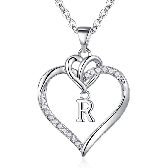 Turandoss 14K White Gold Plated Cz Initial Love Heart Pendant Necklaces for Women Girls Letter A-Z Pendant Chain Graduation Wedding Birthday Jewelry Gifts for Teen Kids Mom Wife Bride Age