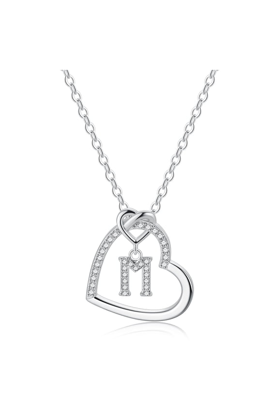 14K White Gold Plated Cz Initial Love Heart Pendant Necklaces for Women Girls Letter A-Z Pendant Chain Graduation Wedding Birthday Jewelry Gifts for Teen Kids Mom Wife Bride Age