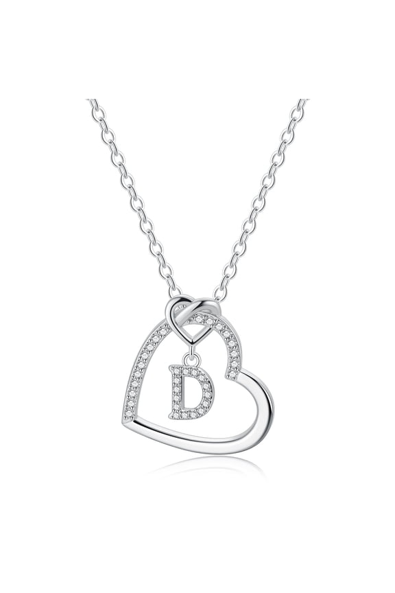 14K White Gold Plated Cz Initial Love Heart Pendant Necklaces for Women Girls Letter A-Z Pendant Chain Graduation Wedding Birthday Jewelry Gifts for Teen Kids Mom Wife Bride Age 6-8