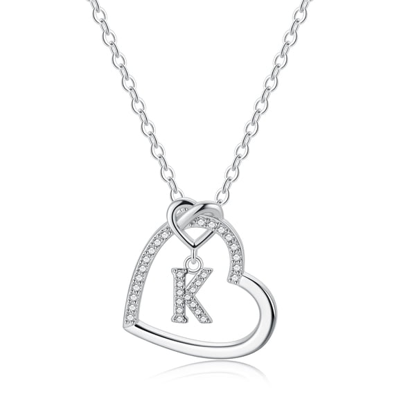 Turandoss 14K White Gold Plated Cz Initial Love Heart Pendant Necklaces for Women Girls Letter A-Z Pendant Chain Graduation Wedding Birthday Jewelry Gifts for Teen Kids Mom Wife Bride Age