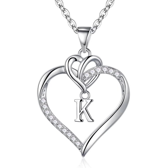 Turandoss 14K White Gold Plated Cz Initial Love Heart Pendant Necklaces for Women Girls Letter A-Z Pendant Chain Graduation Wedding Birthday Jewelry Gifts for Teen Kids Mom Wife Bride Age