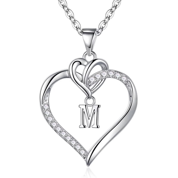 Turandoss 14K White Gold Plated Cz Initial Love Heart Pendant Necklaces for Women Girls Letter A-Z Pendant Chain Graduation Wedding Birthday Jewelry Gifts for Teen Kids Mom Wife Bride Age