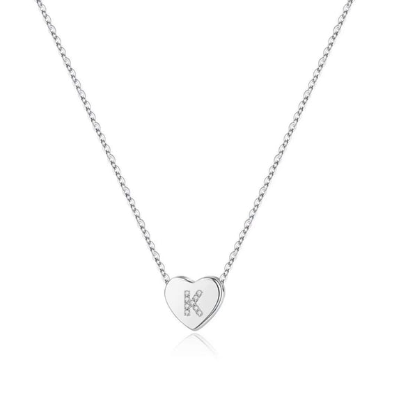 Turandoss 14K White Gold Plated Dainty Cz Tiny Heart Initial Pendant Necklace for Women Girls Toddler Letter A-Z Jewelry Personalized Birthday Gifts Gifts for Women Teen Girls