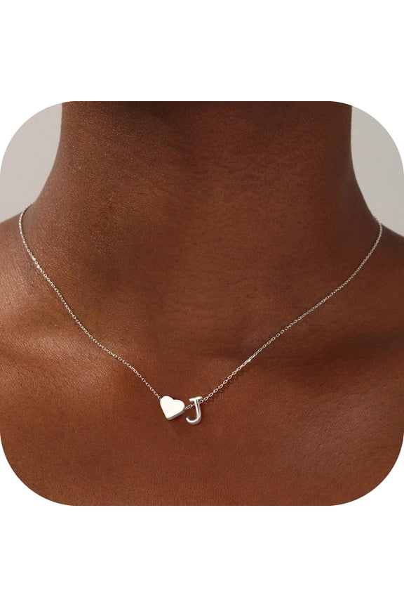 14K White Gold Plated Dainty Heart Necklace for Women Bubble Tiny Initial A-Z Costume Jewelry Trend Personalized Birthday Gifts for Women Teen Girls
