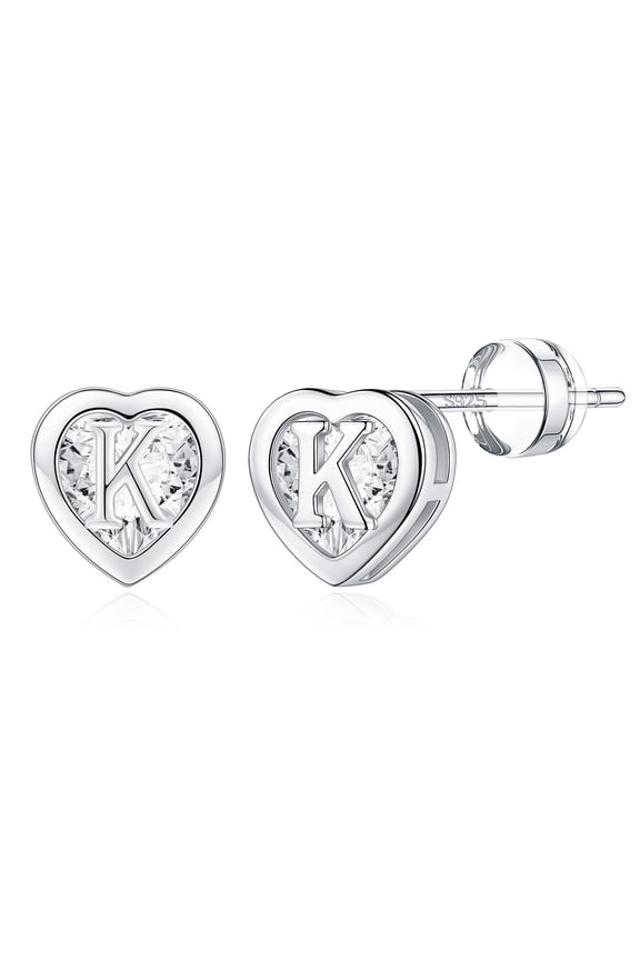 14K White Gold Plated Initial Heart Stud Earrings for Teens Little Girls Daughter Childrens Hypoallergenic Jewelry Birthday Gifts for Women
