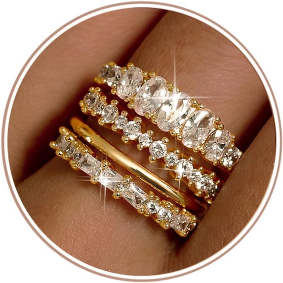 Turandoss 18K Gold Plated Stackable Wedding Band Rings for Women Cubic Zirconia Tarnish Free Size 6-9 Thick Chunky Statement Wide Rings Jewelry Wedding Birthday Gifts Her Mom Wife Girlfriend Ideas