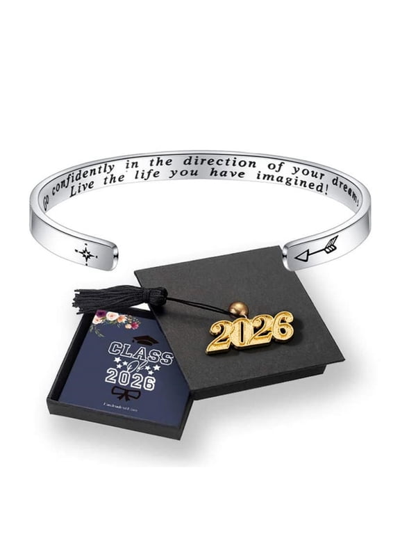 2026 Graduation Gifts Bracelet for Her Cuff Bracelet Go Confidently Personalized Engraved Mantra Saying Adjustable Graduation Bangle Bracelets Trendy Jewelry for Women Teen Girls