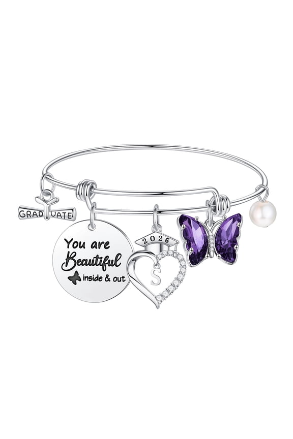 2026 Graduation Gifts for Her Class Of 2026 Inspirational Bangle Bracelet Personalized Jewelry Gifts High School College Senior Grad Gifts for Her Tween Girls Trendy Stuff