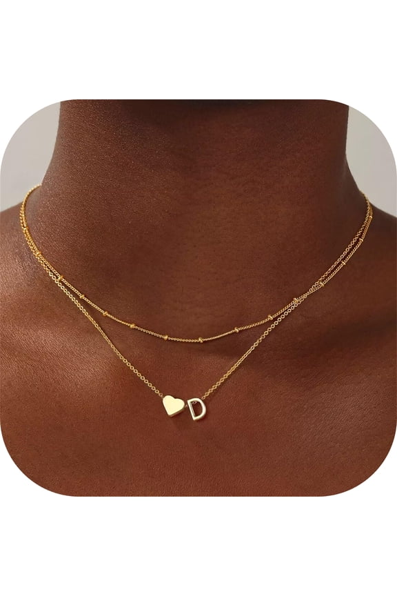 4 5 6 7 8 9 10 11 12 13 14 15 16 Year Old Birthday Gifts for Tween Teen Teenage Girl Gift Idea 14K Gold Plated Layered Heart Necklace Initial a-z Jewelry
