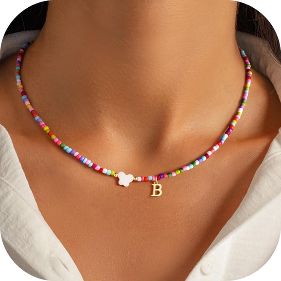 Turandoss 4 5 6 7 8 9 10 11 12 13 14 15 16 Year Old Birthday Gifts for Tween Teen Teenage Girl Gift Idea Beaded Initial Necklaces Colorful AZ Bubble Letter with Butterfly Charm Trendy Jewelry