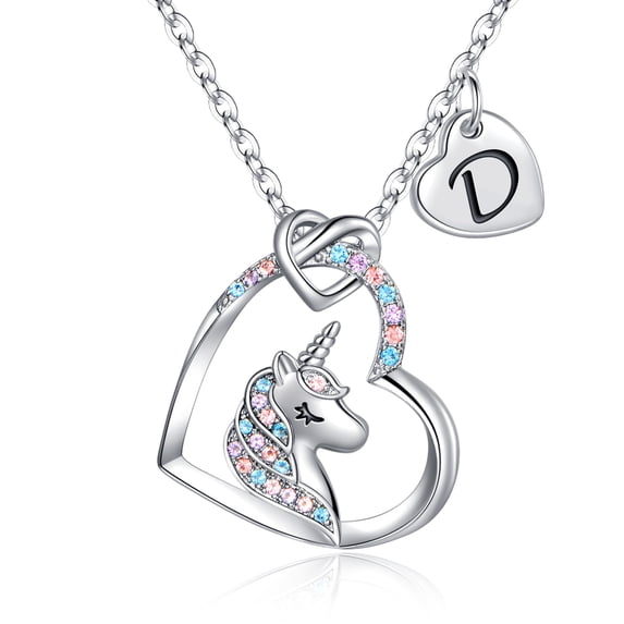 Turandoss 4 5 6 7 8 9 10 11 12 13 14 15 16 Year Old Birthday Gifts for Tween Teen Teenage Girl Gift Idea Colorful Cz Initial A-Z Unicorn Heart Pendant Necklaces for Women Jewelry
