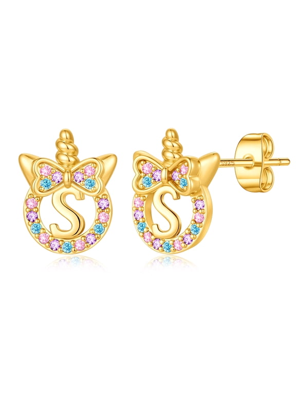 4 5 6 7 8 9 10 11 12 13 14 15 16 Year Old Birthday Gifts for Tween Teen Teenage Girl Gift Idea Colorful Cz Initial A-Z Unicorn Stud Earrings for Women Jewelry