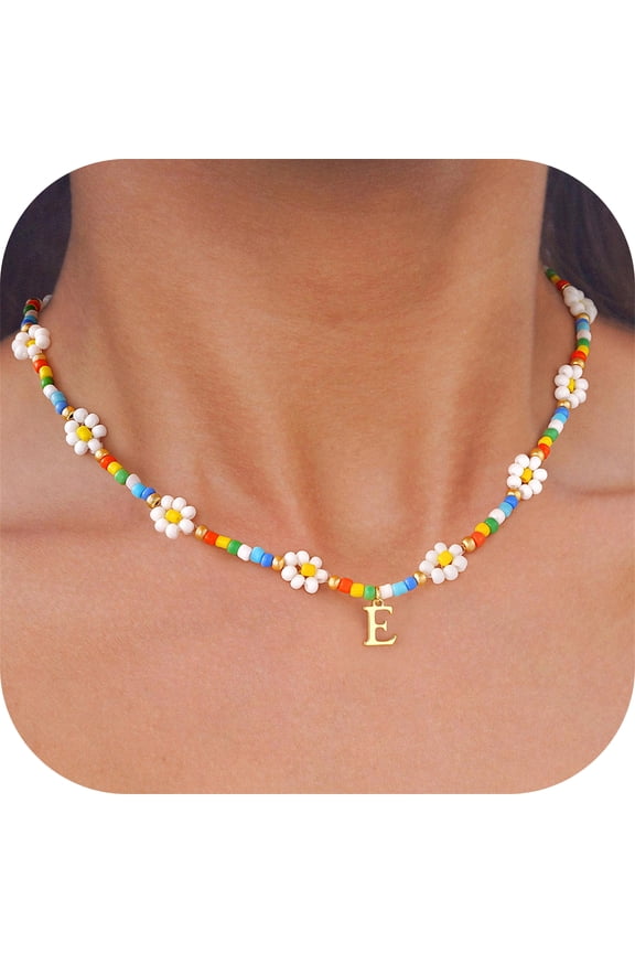 4 5 6 7 8 9 10 11 12 13 14 15 16 Year Old Birthday Gifts for Tween Teen Teenage Girl Gift Idea Colorful Flower Beaded Initial Necklace for Girls Women Dainty Letter A-Z