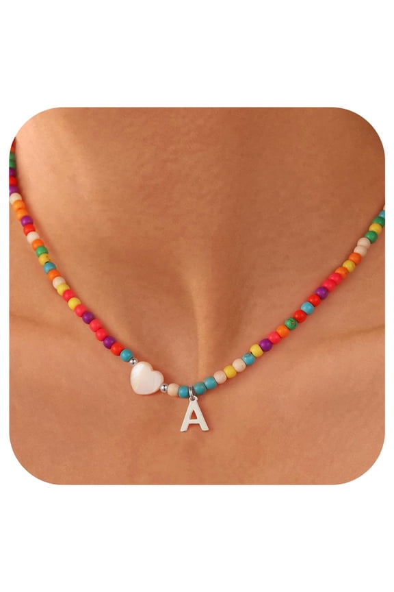 4 5 6 7 8 9 10 11 12 13 14 15 16 Year Old Birthday Gifts for Tween Teen Teenage Girl Gift Idea Colorful Initial Beaded Heart Choker Necklaces for Women Girls Letter A-Z Jewelry
