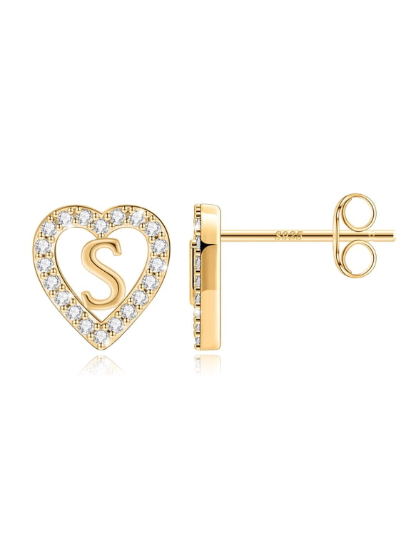 4 5 6 7 8 9 10 11 12 13 14 15 16 Year Old Birthday Gifts for Tween Teen Teenage Girl Gift Idea Cz Initial A-Z Heart Stud Earrings for Women Jewelry