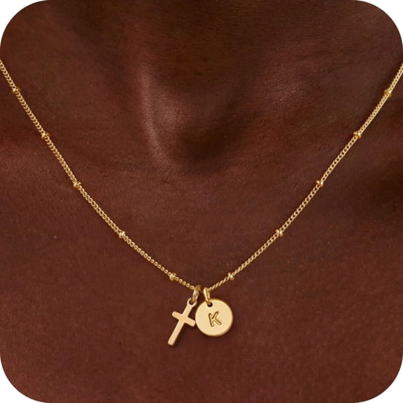 Turandoss 4 5 6 7 8 9 10 11 12 13 14 15 16 Year Old Christian Gifts for Tween Teen Teenage Girl Gift Idea14K Gold Plated Cross Initial Disc Necklace for Women Girls Letter A-Z Pendant Jewelry