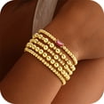 thumbnail image 1 of Turandoss 5PCS Birthstone Bracelets for Women Dainty Layered 14K Gold Plated Beaded Trendy Jewelry Birthday Teacher Appreciation Mothers Day Graduation Gifts for Her Mom Kids Teen Girls Wife Ideas, 1 of 8