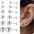 thumbnail image 1 of Turandoss 6 Pairs Stud Earrings Set for Women 925 Sterling Silver Post Hypoallergenic 14K Gold Plated Ball Tiny Cz Flatback Piercings Jewelry Set for Women Trendy, 1 of 8